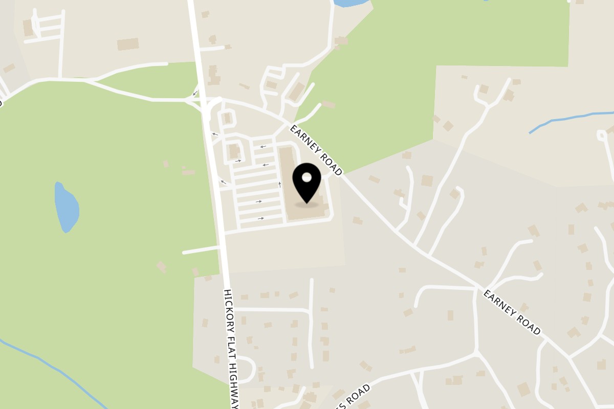 Map showing the location of Kingston 7 Jamaican Cuisine on 9105 Hickory Flat Hwy Ste 100 in Woodstock